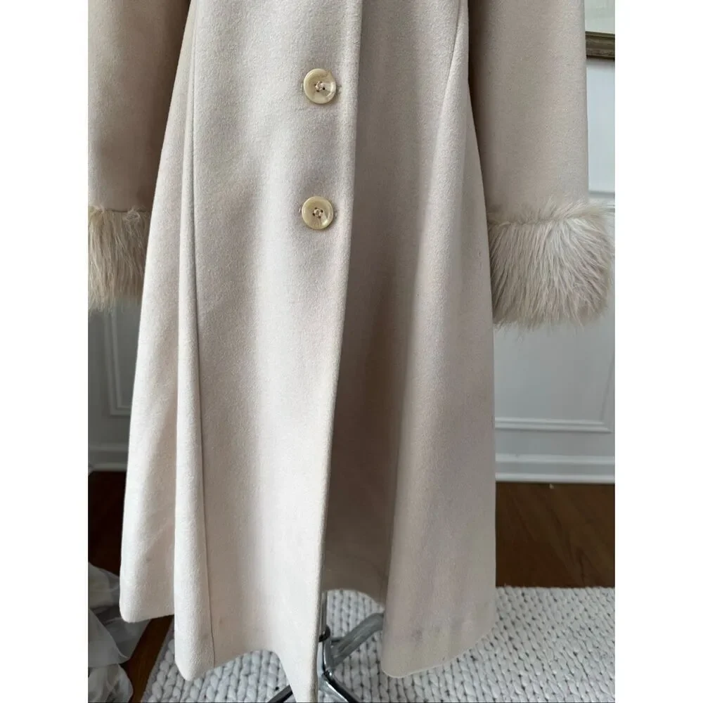 Rothschild Vanilla Penny Lane Style Wool A-line Coat Faux Fur Trim Youth 16 Wmns